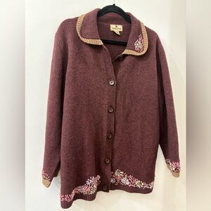 Woolrich Cardigan with Floral embroidery- women’s size 2X - 100% wool